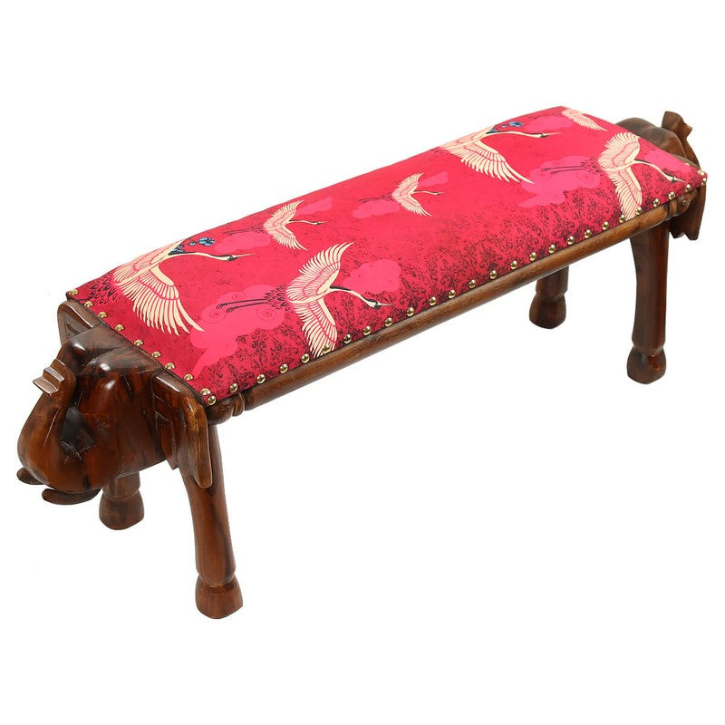 India Circus Acacia Wood Cranes Animal Wooden Bench media 3
