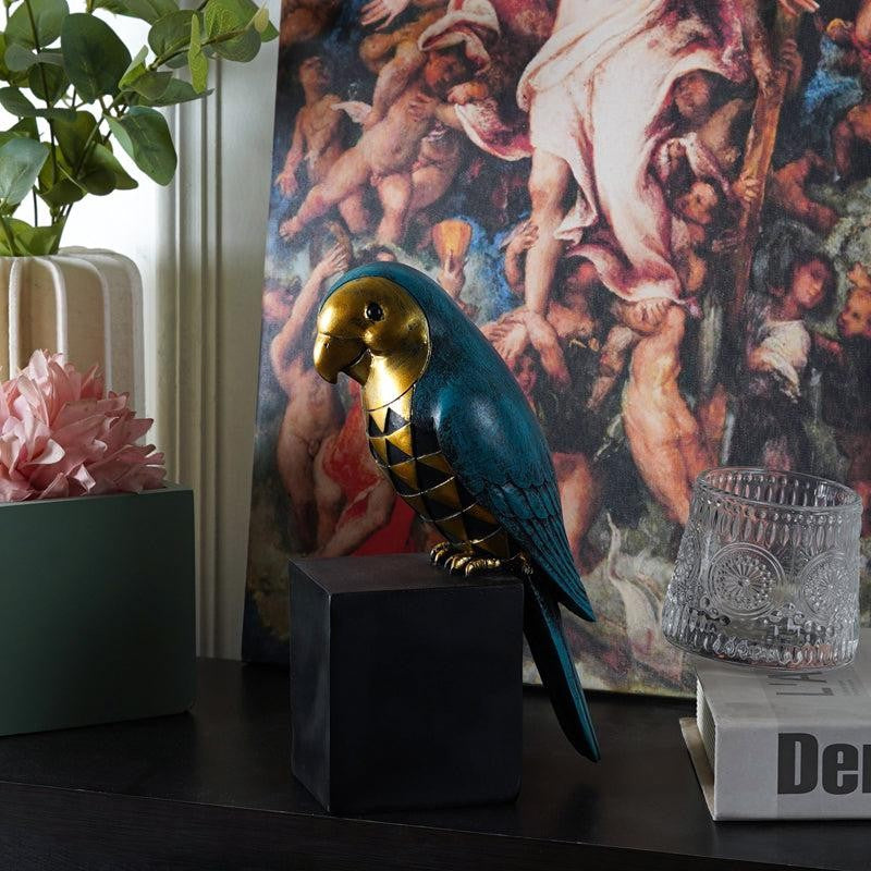 Prismatic Parrot Geometric Painted Resin Showpiece - Blue & Gold media 4