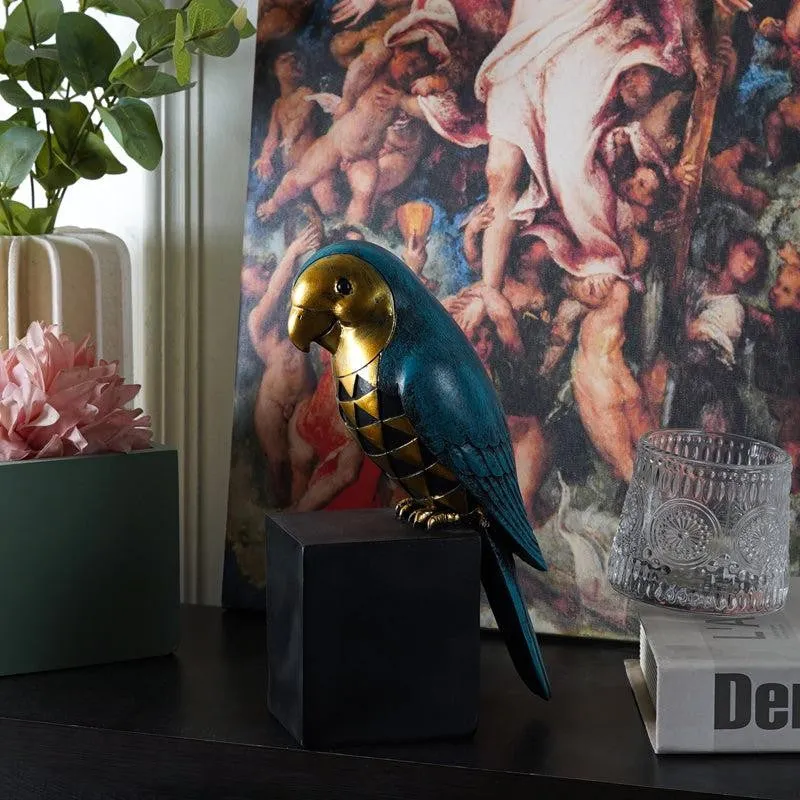 Prismatic Parrot Geometric Painted Resin Showpiece - Blue & Gold media 4