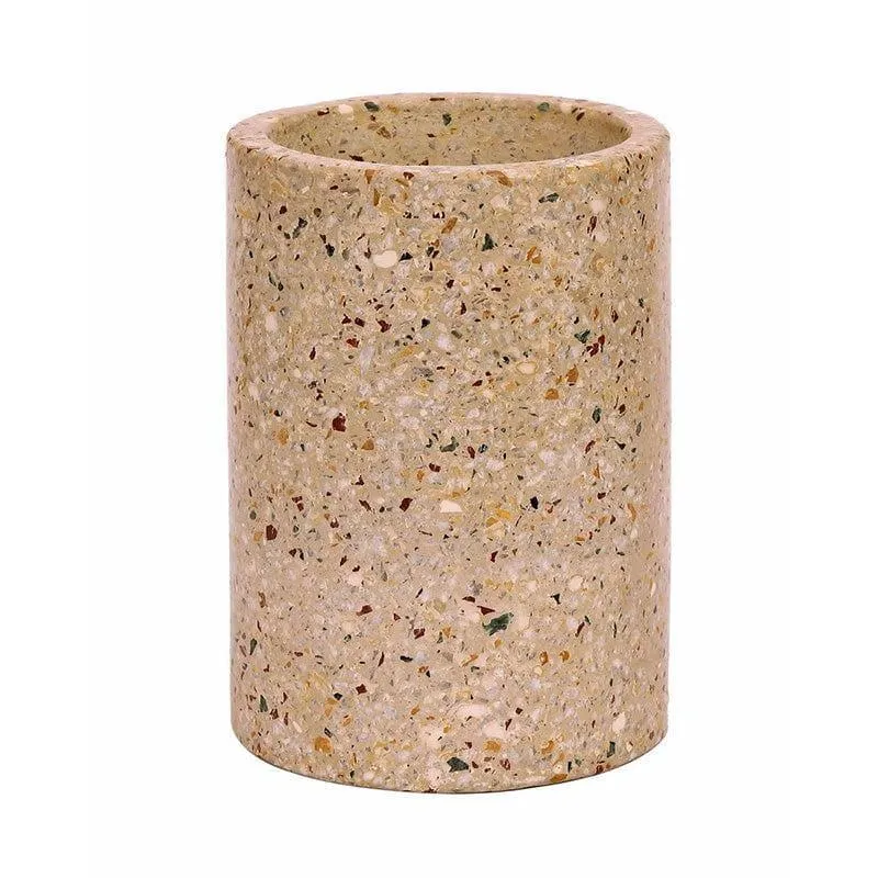 Beige Terrazzo Cylindrical Hand Crafted Marble Planter - Big media 4