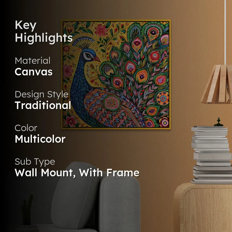 Madhubhani Mayura Canvas Wall Art With Frame media 2