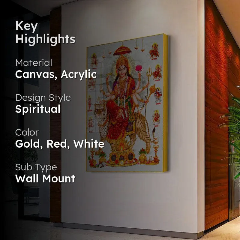 Fierce Matha Durga Spiritual Canvas Wall Art With Frame - Gold media 2