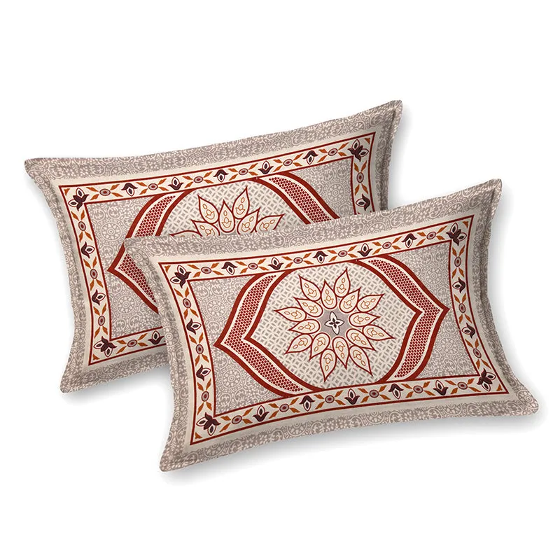 Two matching printed pillow covers on a white background