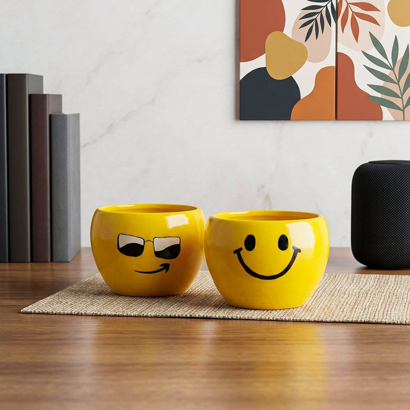 Emoji Fun III Metal Planter - Set Of Two