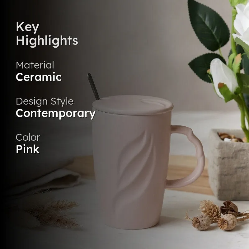 Wavy Ceramic Coffee Mug (400 mL) - Pink media 2