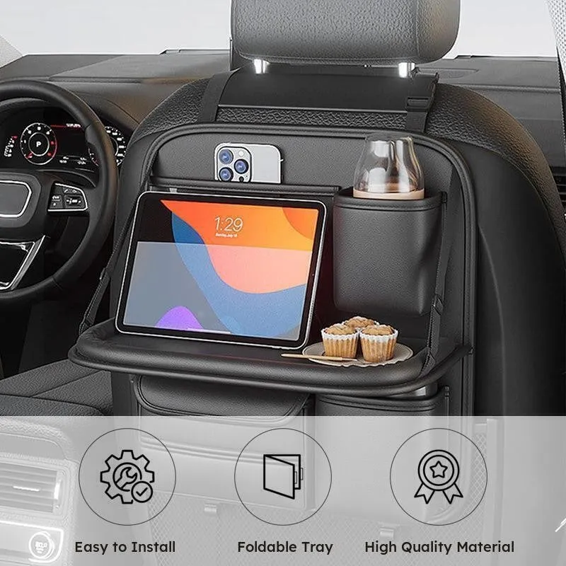Sleek Seat Leather Car Seat Organizer With Foldable Tray - Dark Grey media 8