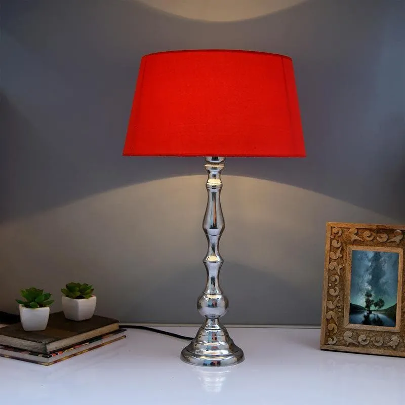 Graceful Gleam Silver Fabric Table Lamp - Silver,Red media 1
