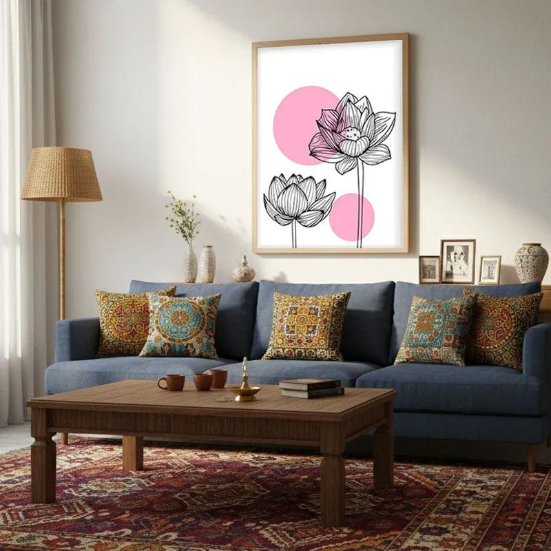 Lotus Lines Archival Paper Wall Art - Natural Brown Frame media 3