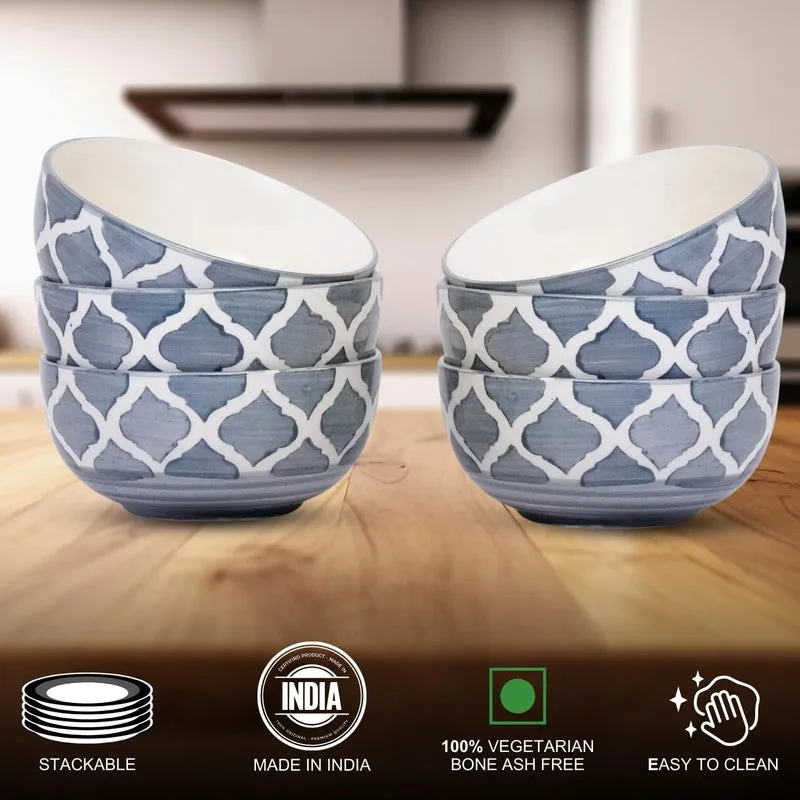 Savito Ceramic Snack Bowls (White,Blue, 200 mL Each) - Set Of Six media 7