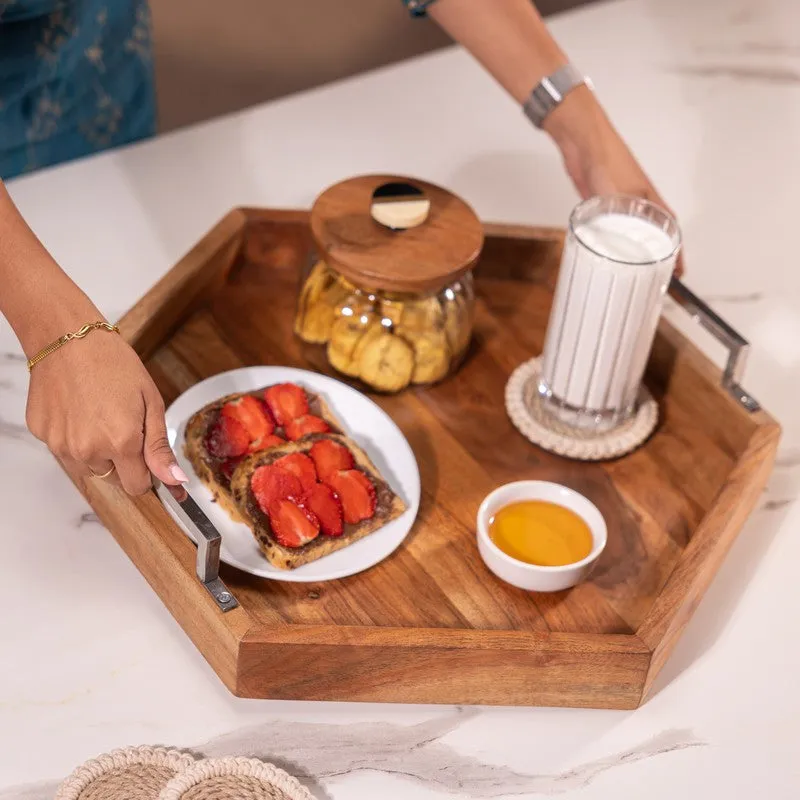 ChefServe Wood Serving Tray - Brown,Silver media 4