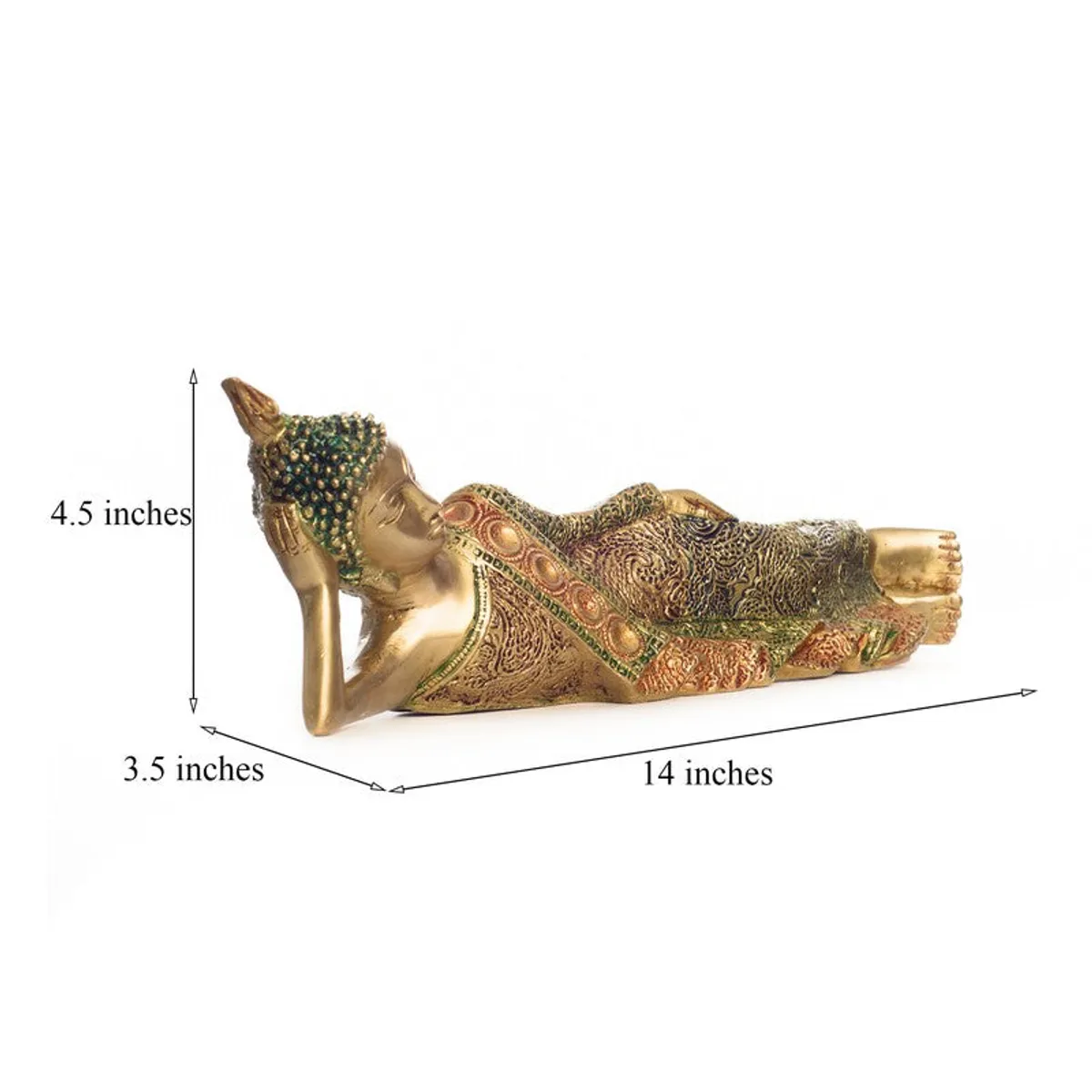 Reclining Buddha idol with visible size markings