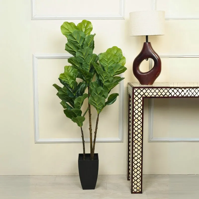 Artificial Fiddleleaf Plant With Long Black Fiber Pot - 3.9 Feet media 3