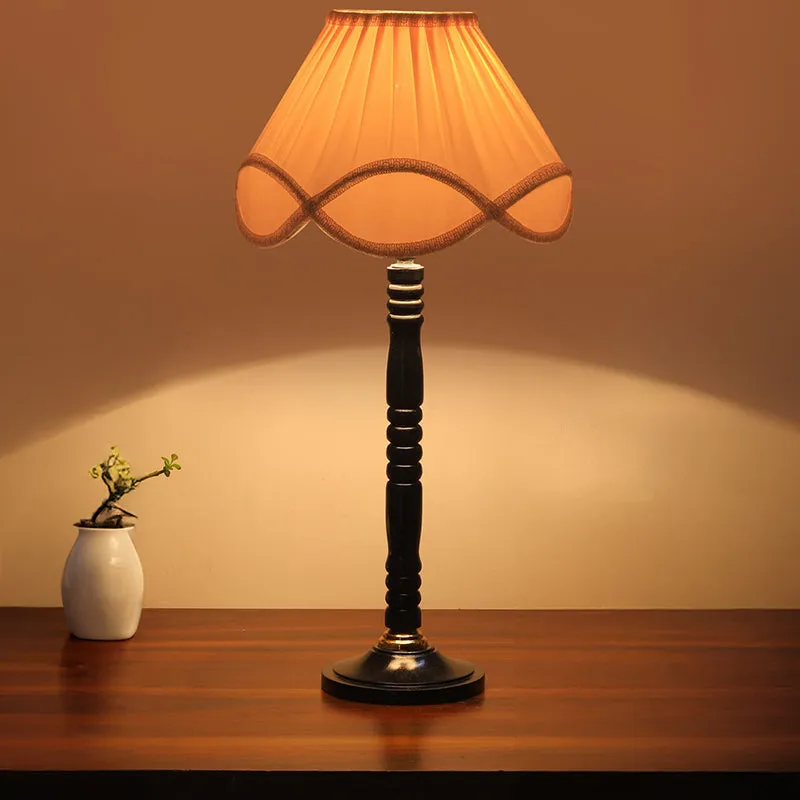 Terra Light Table Lamp With Carved Wooden Base - White,Black media 2