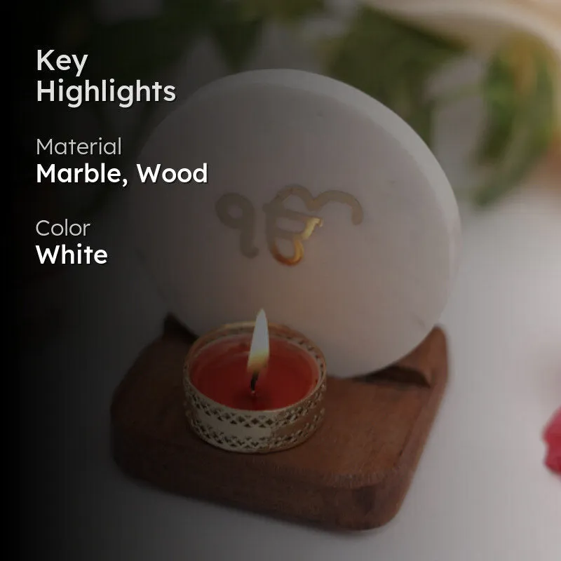 Ik Onkar Marble Religious Accent With Tealight Candle Holder media 2