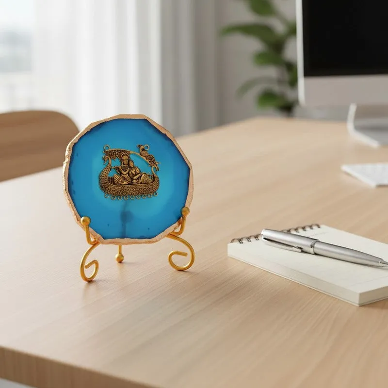 Radhe Krishna Bliss Agate Showpiece With Stand - Dark Blue media 5