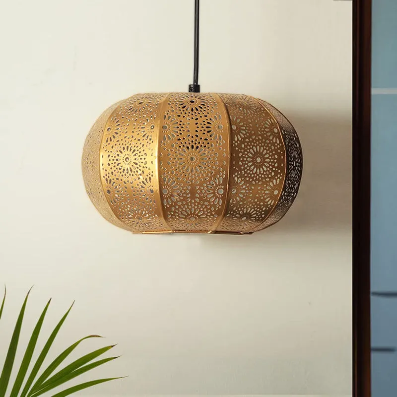 Jaali Chhaya Iron Ceiling Lamp - Gold media 2