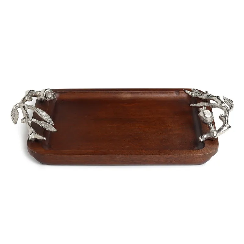 Grain Edge Wood Serving Tray - Silver,Brown media 4