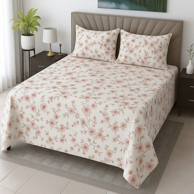 Gentle Petals Cotton Bedsheets (Peach) - 400 TC media 1