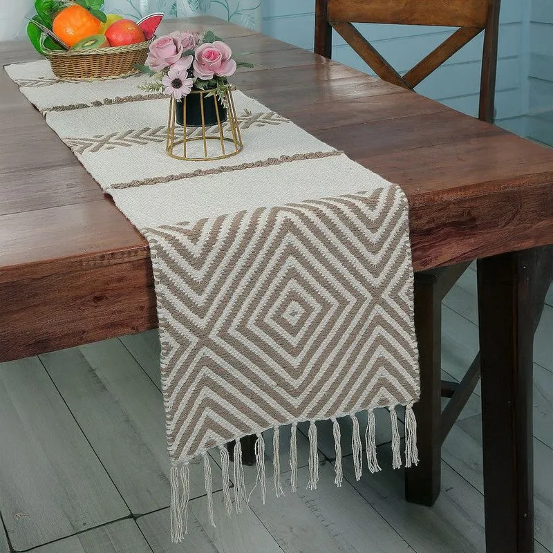 Monochrome Stripes Fringe Cotton Table Runner media 1