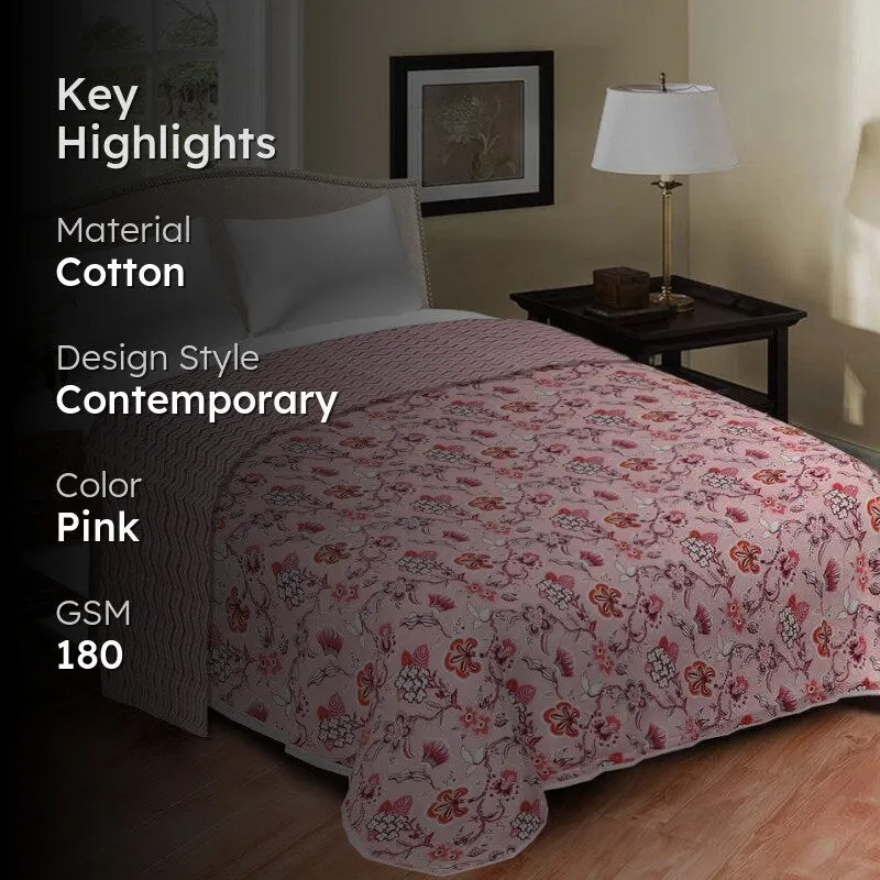 Prisha Floral Reversible Cotton Dohar (Peach) - 180 GSM media 2