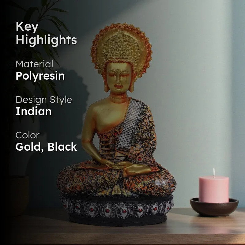 Sovereign Lotus Buddha Polyresin Idol (11 inches) - Gold media 2