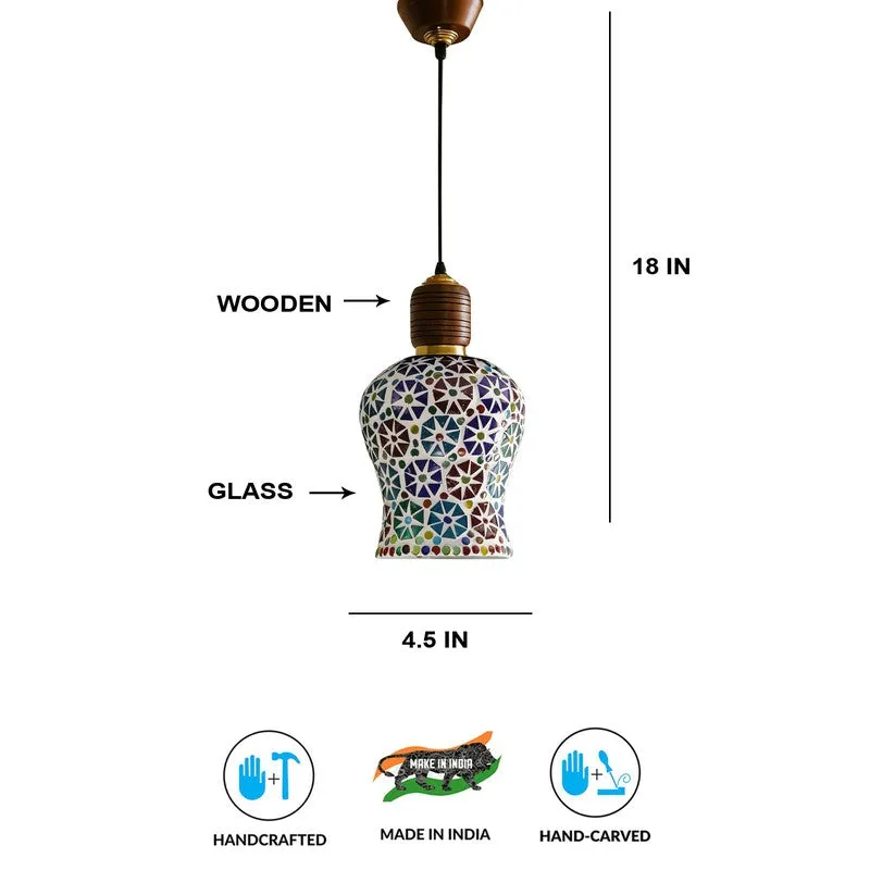 Mosaic Blues Pendant Wooden Ceiling Lamp media 5