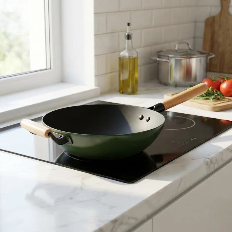 Cumin Co Enamel Cast Iron Wok (1500 mL) - Green media 1