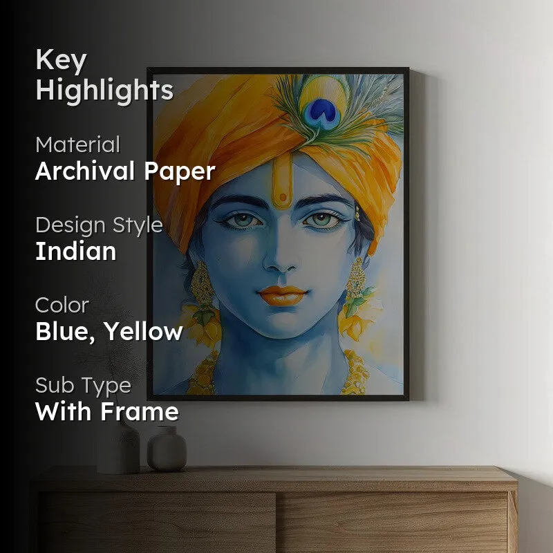 Divine Madhava  Spiritual Archival Paper Wall Painting With Frame - Black media 2