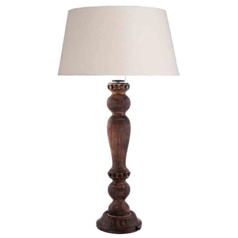 Earthie Wooden Fabric Table Lamp - Brown,Beige media 3