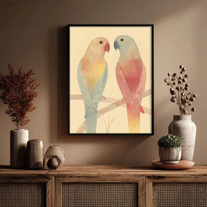 Lovebirds Illustration Canvas Wall Painting With Black Frame media 5