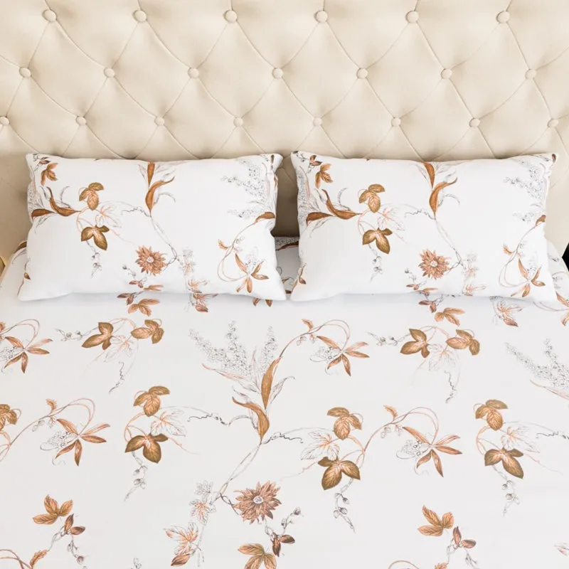 Sunpetal Floral Cotton Bedsheet (Brown) - 180 TC media 4