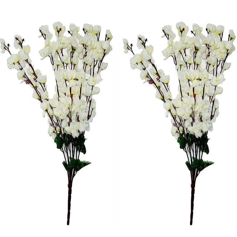 Faux Cherry Blossom Floral Stick - White media 4