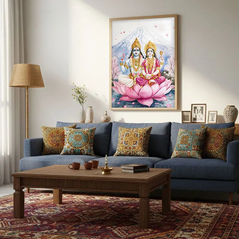 Lakshminarayana Spiritual Archival Paper Wall Painting - Natural Brown Frame media 4