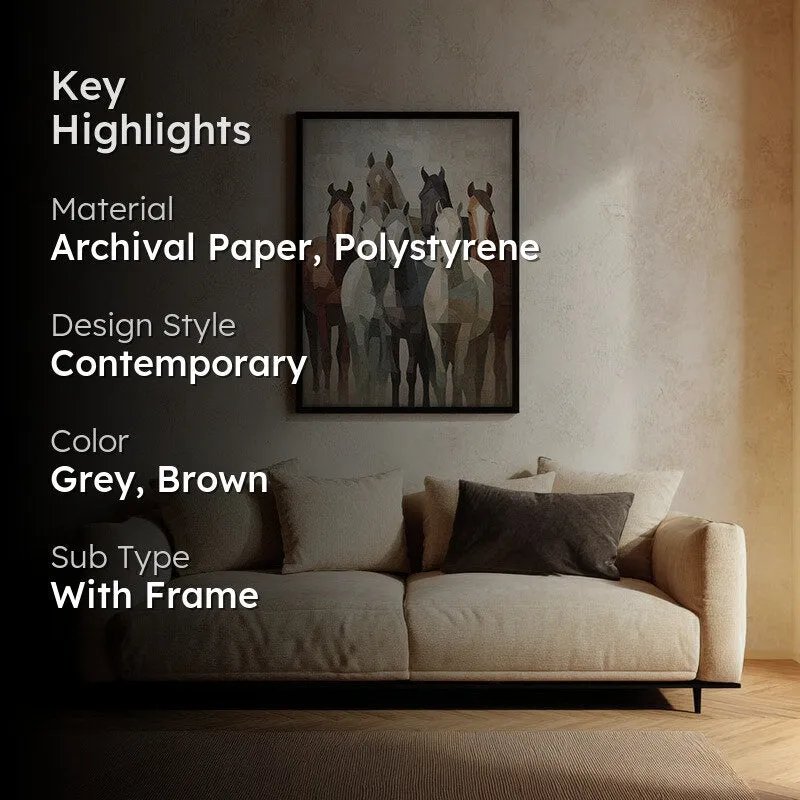 Earthy Horse Wall Painting With Black Frame media 2