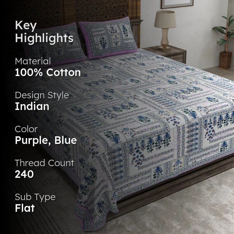 Designet Cotton Bedsheet (Purple,Blue) - 240 TC media 2