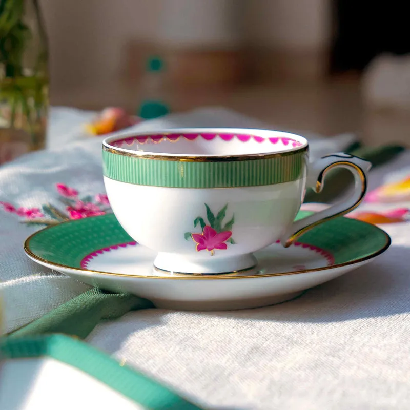 Gilded Mayura 24k Gold Brushed Porcelain Tea Cup & Saucer (280 mL) - Set of Six media 6