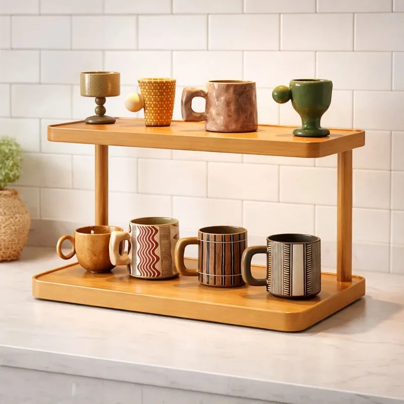 Rioware Grain 2 Tier Edge Wood Racks - Brown media 1