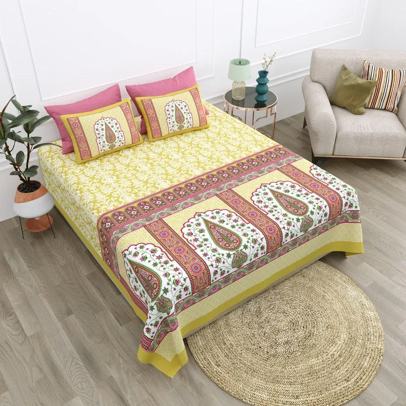 Ethnic Glow Cotton Bedsheet (Yellow,Maroon) - 120 TC media 3