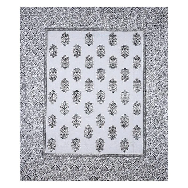 Kruti Ethnic Cotton Bedsheet (White,Grey) - 180 TC media 3