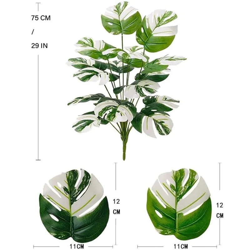 Faux Monstera Variegata Plant With Black Plastic Pot - 2.1 Feet media 6