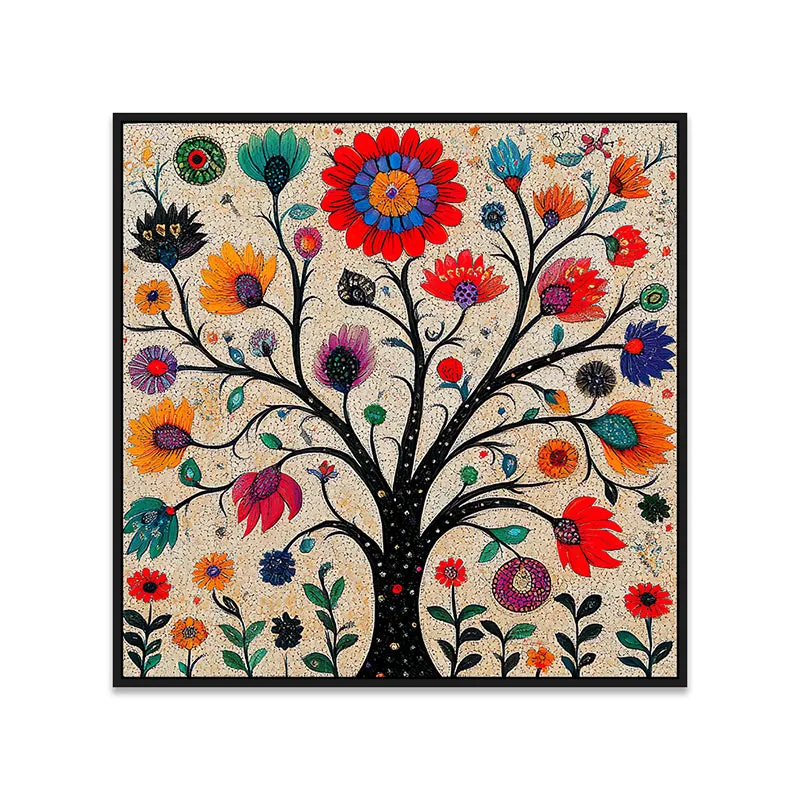 Floral Psych Canvas Wall Painting With Frame - Black media 5