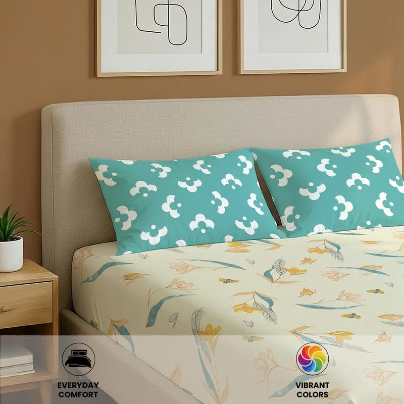 Sea Breeze Petals Floral Cotton Bedsheets (White & Blue) - 144 TC media 6