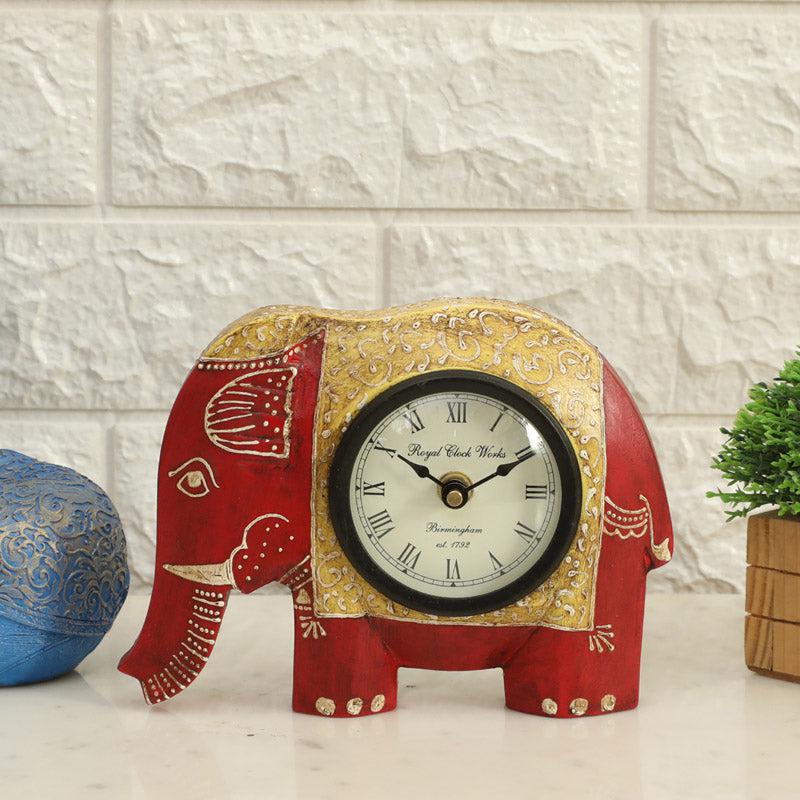 Happy Haathi Handpainted Table Clock - Red