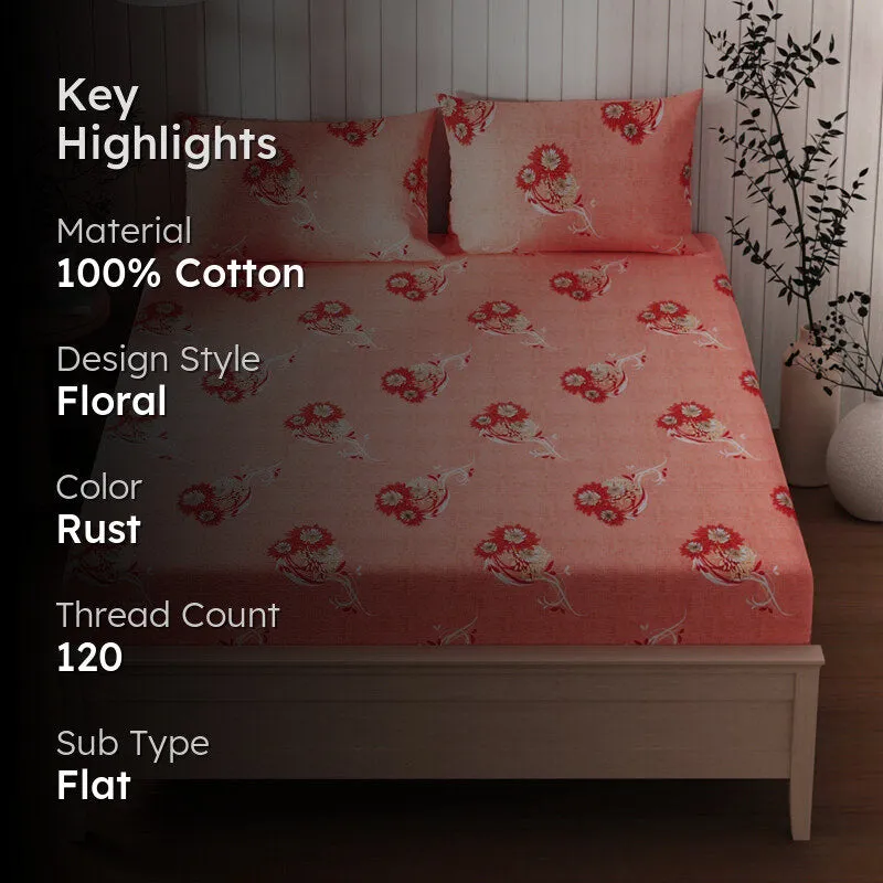 Lopez Flora Cotton Bedsheet (Coral) - 120 TC media 2