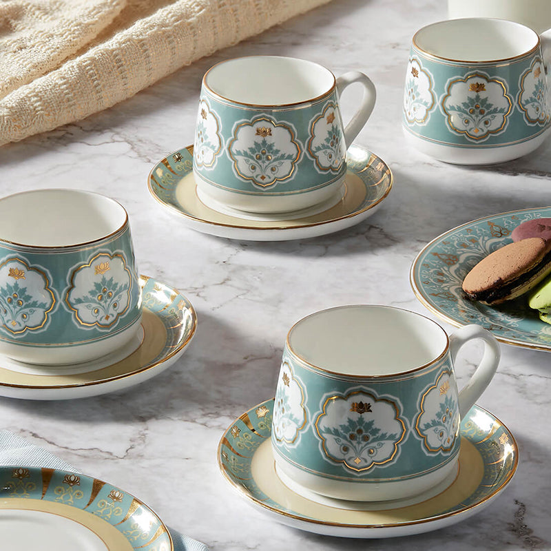 India Circus Pearl Mist Bone Chine Cup And Saucer Set (180 mL Each) - Set of Four media 3