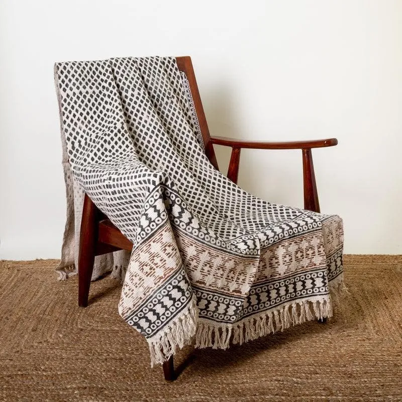 Faded Vintage Handblock Printed Throw media 1