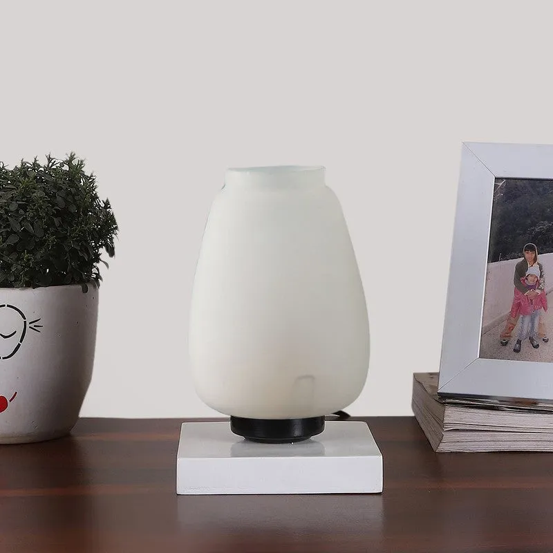 Glazone Glass Table Lamp With Wooden Base - White media 4