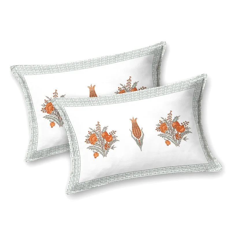 Ethnic Bloom Cotton Bedsheet (Orange,White) - 120 TC media 3