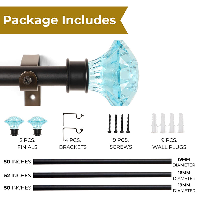 Etherea Extendable 1" Single Curtain Rods With Urn Finial & Brackets (Blue) media 5