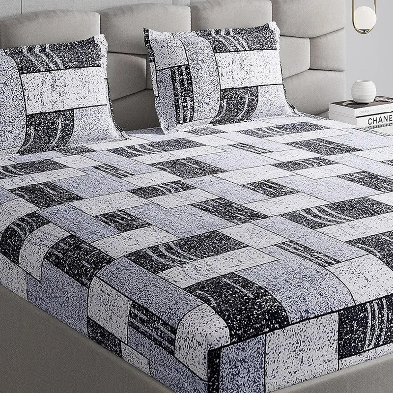 Monte Carlo Urban Square Bedsheet (White,Grey) - 280 GSM media 3